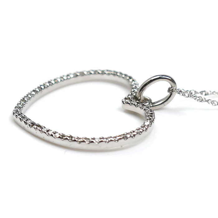 K18WG ホワイトゴールド オープンハート ネックレス ダイヤモンド0.28ct 2.3g 40cm レディース【中古】【美品】