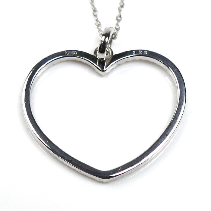K18WG ホワイトゴールド オープンハート ネックレス ダイヤモンド0.28ct 2.3g 40cm レディース【中古】【美品】