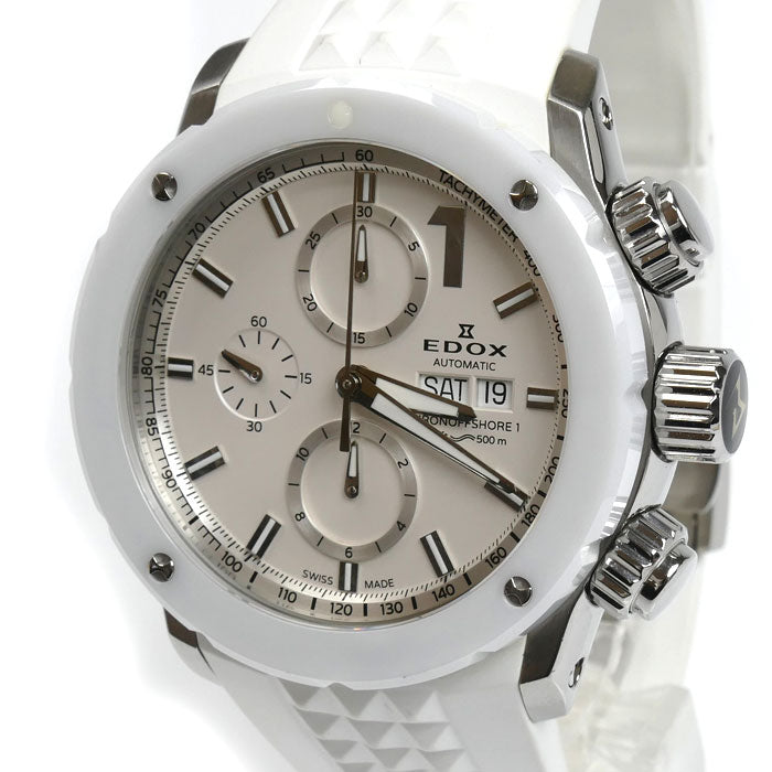 EDOX エドックス クロノオフショア 1 クロノ 腕時計 自動巻き ホワイト 01122-3BI-BIN メンズ【中古】