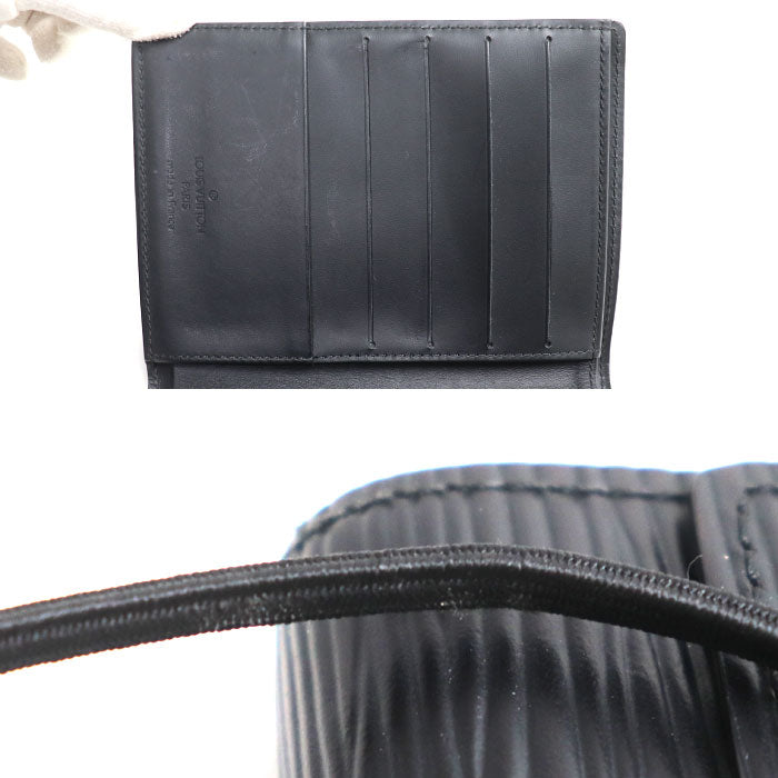 LOUIS VUITTON ルイ・ヴィトン ポルトフォイユ エラスティック 二つ折り財布 エピ ノワール M6346B MI0061 レディース【中古】