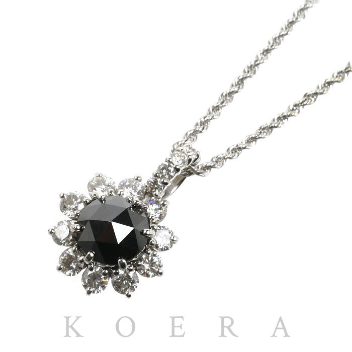 K18WG ホワイトゴールド ネックレス ブラックダイヤモンド1.95ct ダイヤモンド1.10ct 4.3g 40cm レディース【中古】