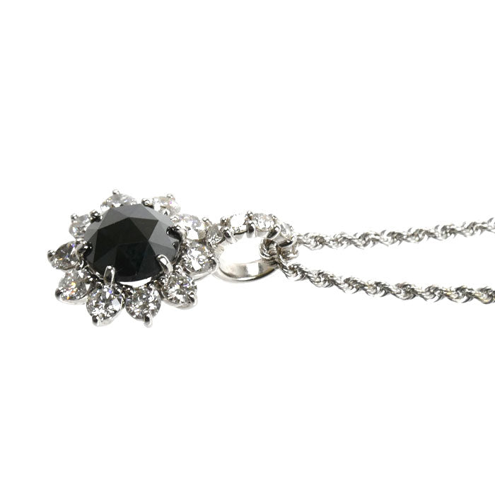 K18WG ホワイトゴールド ネックレス ブラックダイヤモンド1.95ct ダイヤモンド1.10ct 4.3g 40cm レディース【中古】