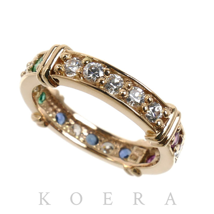 STAR JEWELRY スタージュエリー K10PG ピンクゴールド ラインストーン マルチストーン リング・指輪 エメラルド ルビー サファイア 12号 3.4g レディース【中古】