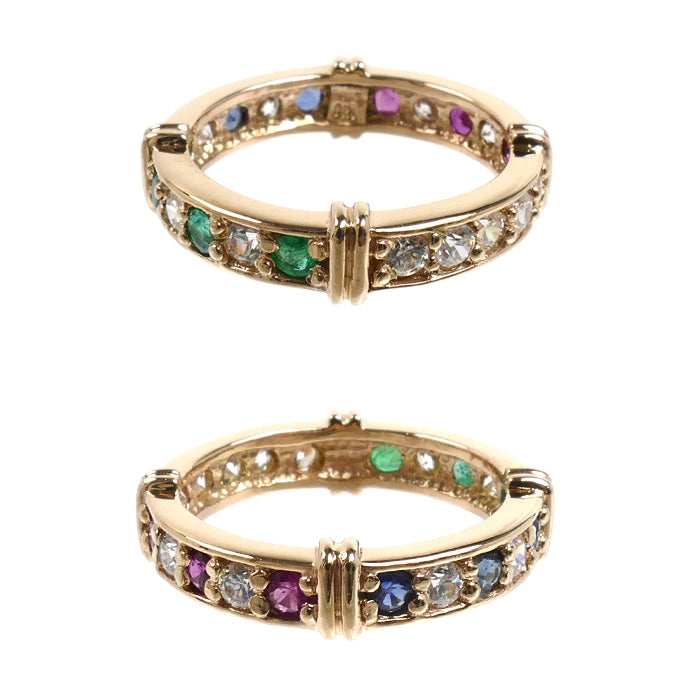 STAR JEWELRY スタージュエリー K10PG ピンクゴールド ラインストーン マルチストーン リング・指輪 エメラルド ルビー サファイア 12号 3.4g レディース【中古】