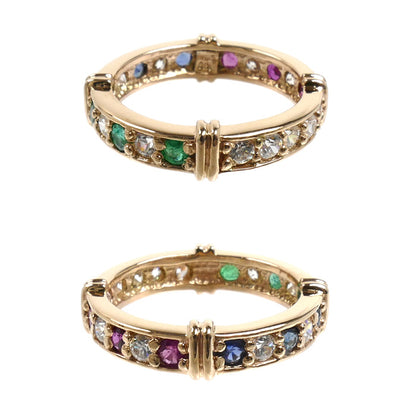 STAR JEWELRY スタージュエリー K10PG ピンクゴールド ラインストーン マルチストーン リング・指輪 エメラルド ルビー サファイア 12号 3.4g レディース【中古】