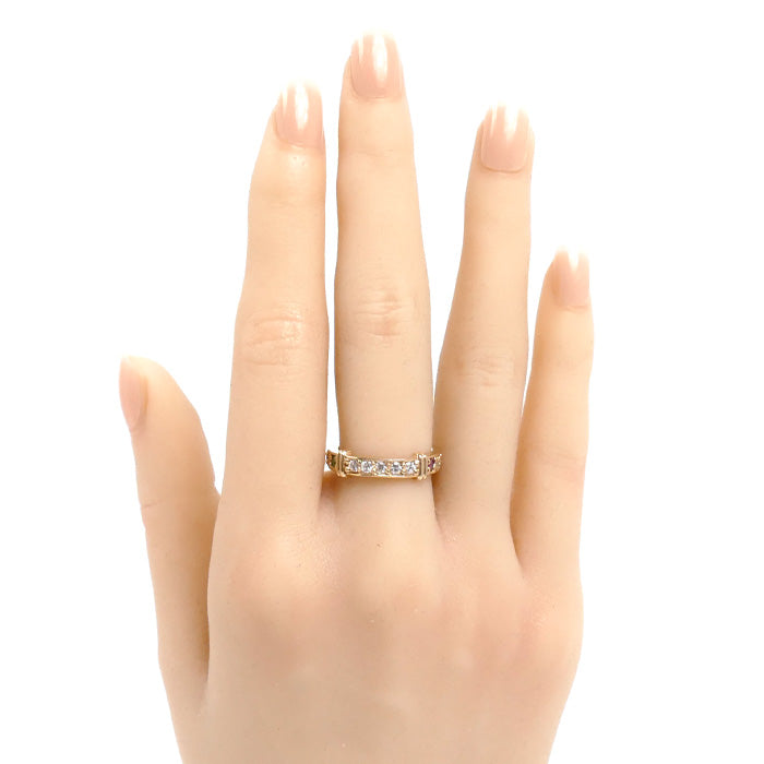 STAR JEWELRY スタージュエリー K10PG ピンクゴールド ラインストーン マルチストーン リング・指輪 エメラルド ルビー サファイア 12号 3.4g レディース【中古】