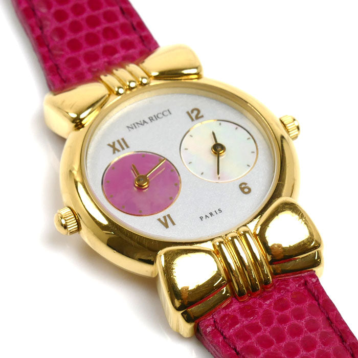 NINA RICCI ニナリッチ デュアルタイム 腕時計 電池式 W-958 シェル文字盤 レディース【中古】