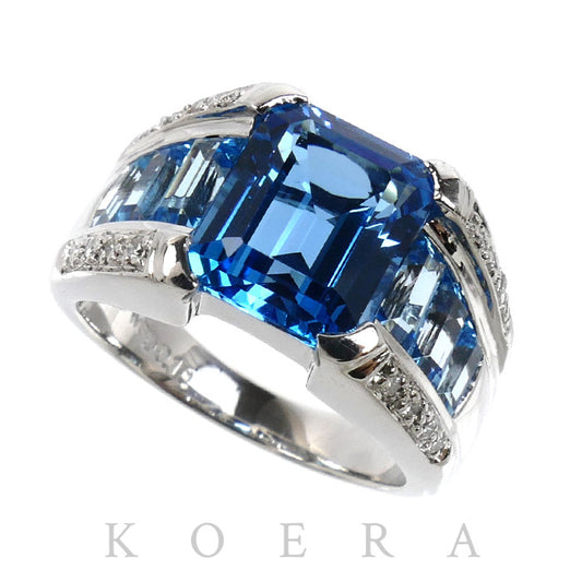 K18WG ホワイトゴールド リング・指輪 ブルートパーズ5.89ct ダイヤモンド0.10ct 13号 8.1g レディース【中古】【美品】