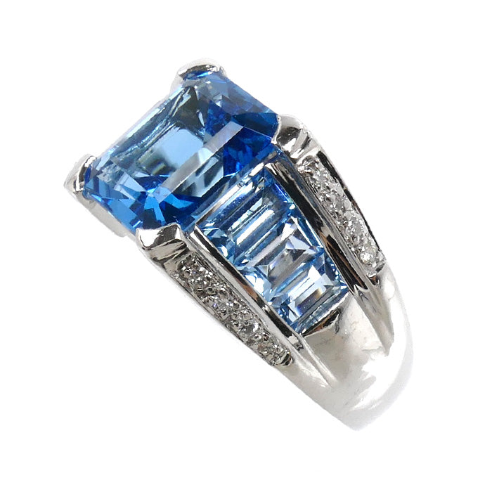 K18WG ホワイトゴールド リング・指輪 ブルートパーズ5.89ct ダイヤモンド0.10ct 13号 8.1g レディース【中古】【美品】