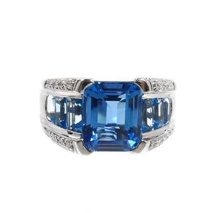 K18WG ホワイトゴールド リング・指輪 ブルートパーズ5.89ct ダイヤモンド0.10ct 13号 8.1g レディース【中古】【美品】