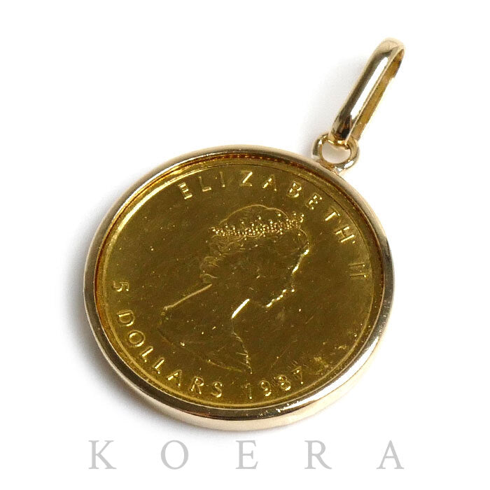 K24YG/K18YG メイプルリーフ 1/10OZ ペンダントトップ 3.8g 1987 ユニセックス【中古】