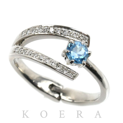 Pt900プラチナ ヒンジリング リング・指輪 ブルートパーズ0.12ct ダイヤモンド0.35ct 12号 5.5g 8～12号 レディース【中古】