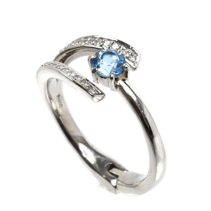 Pt900プラチナ ヒンジリング リング・指輪 ブルートパーズ0.12ct ダイヤモンド0.35ct 12号 5.5g 8～12号 レディース【中古】