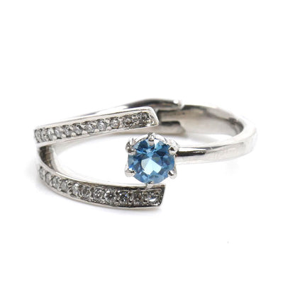Pt900プラチナ ヒンジリング リング・指輪 ブルートパーズ0.12ct ダイヤモンド0.35ct 12号 5.5g 8～12号 レディース【中古】