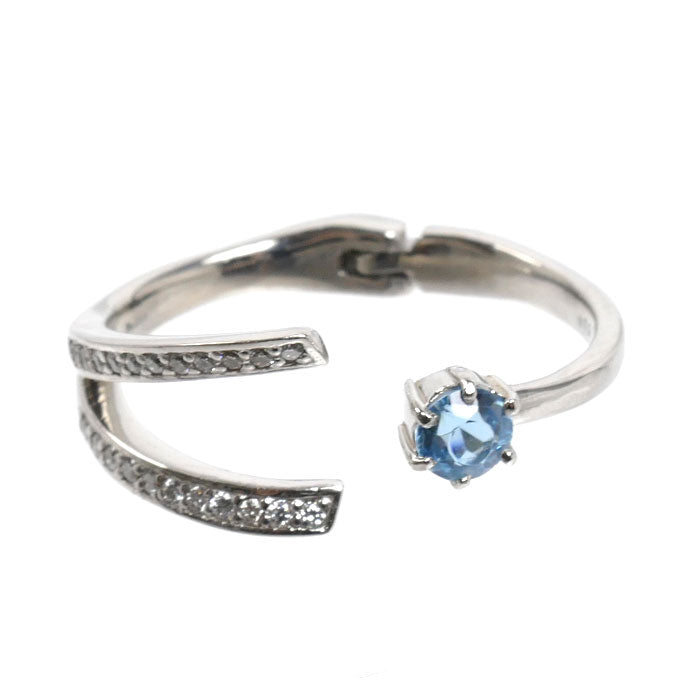 Pt900プラチナ ヒンジリング リング・指輪 ブルートパーズ0.12ct ダイヤモンド0.35ct 12号 5.5g 8～12号 レディース【中古】
