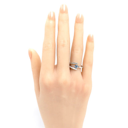 Pt900プラチナ ヒンジリング リング・指輪 ブルートパーズ0.12ct ダイヤモンド0.35ct 12号 5.5g 8～12号 レディース【中古】