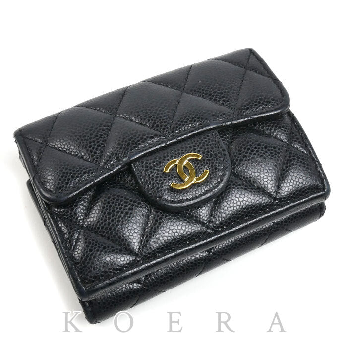 CHANEL シャネル マトラッセ クラシック スモールフラップ ウォレット 三つ折り財布 ブラック AP0230 レディース【中古】