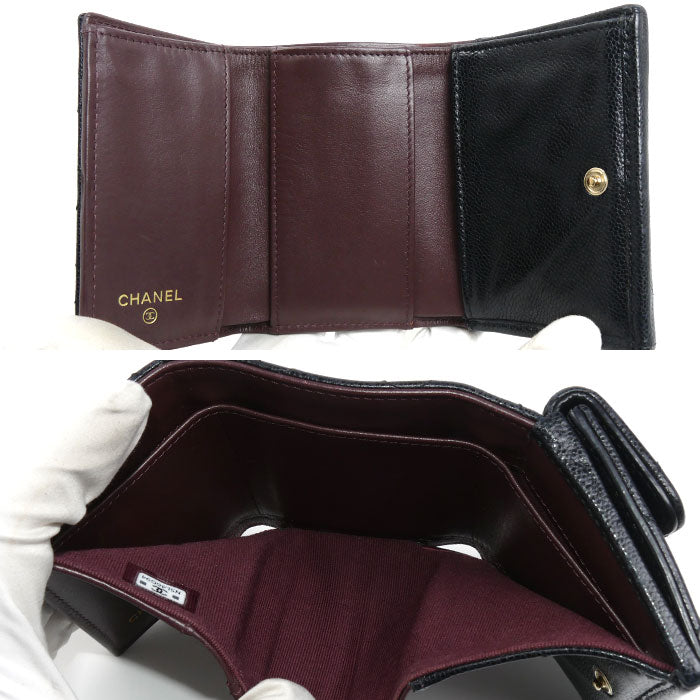CHANEL シャネル マトラッセ クラシック スモールフラップ ウォレット 三つ折り財布 ブラック AP0230 レディース【中古】