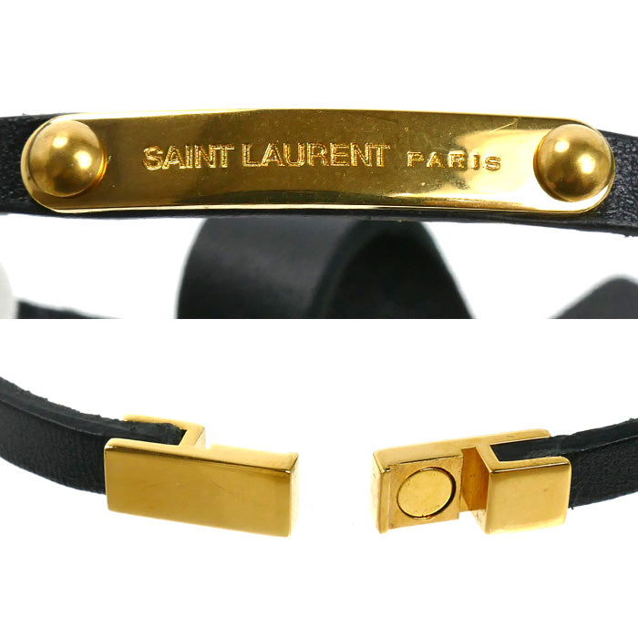 SAINT LAURENT サンローラン カーフスキン メタル IDプレート ブレスレット 708850 0IH1J 1000/5061480IH1J1000 ユニセックス【中古】