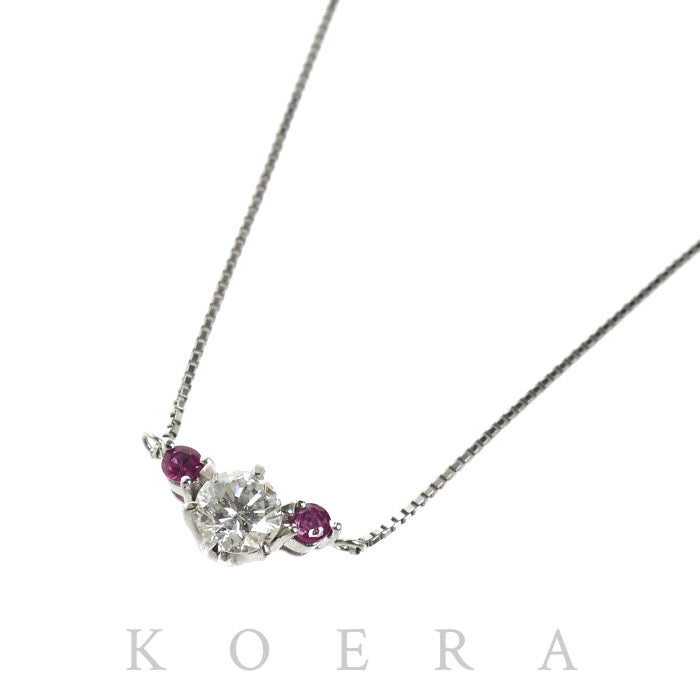 Pt900プラチナ Pt850プラチナ ネックレス ダイヤモンド0.29ct ルビー 2.3g 40cm レディース【中古】