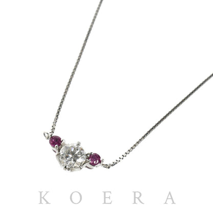 Pt900プラチナ Pt850プラチナ ネックレス ダイヤモンド0.29ct ルビー 2.3g 40cm レディース【中古】