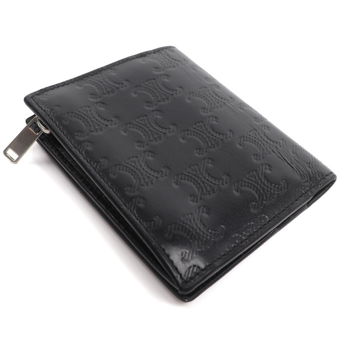 CELINE セリーヌ トリオンフ コンパクトウォレット 二つ折り財布 ブラック 10E493FQC.38SI エンボス ユニセックス【中古】