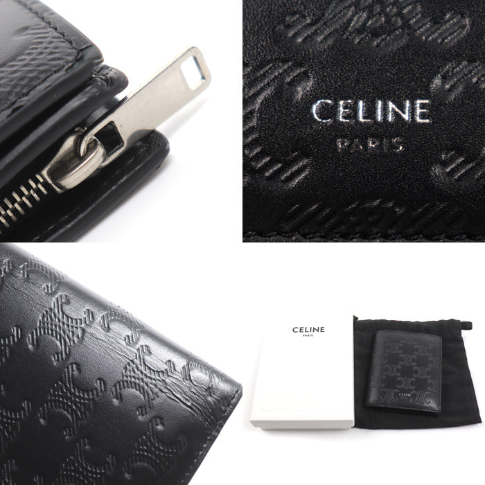 CELINE セリーヌ トリオンフ コンパクトウォレット 二つ折り財布 ブラック 10E493FQC.38SI エンボス ユニセックス【中古】