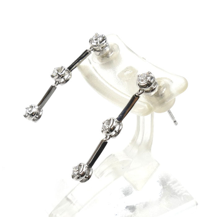 K18WG ホワイトゴールド ピアス ダイヤモンド0.15ct/0.15ct 2.0g ステーション レディース【中古】【美品】