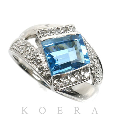 Pt900プラチナ リング・指輪 ブルートパーズ ダイヤモンド0.20ct 12号 7.2g レディース【中古】【美品】