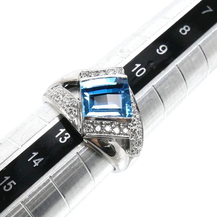 Pt900プラチナ リング・指輪 ブルートパーズ ダイヤモンド0.20ct 12号 7.2g レディース【中古】【美品】