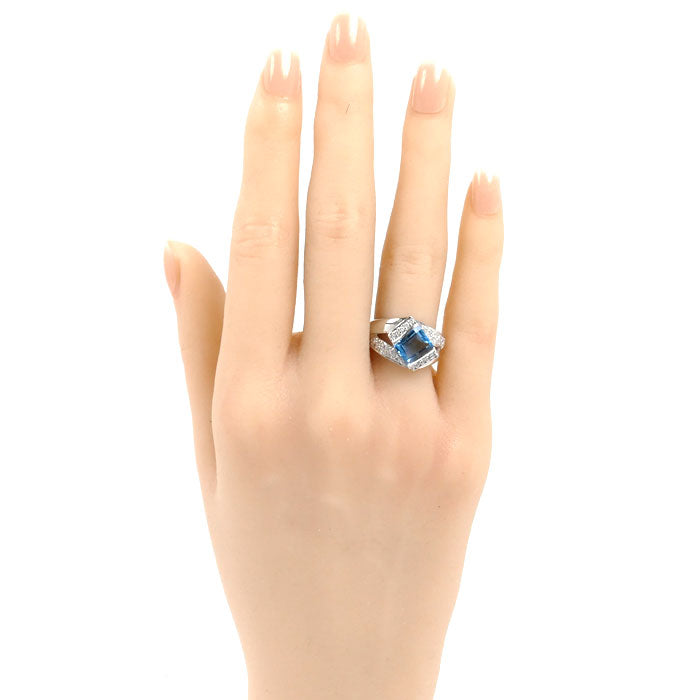 Pt900プラチナ リング・指輪 ブルートパーズ ダイヤモンド0.20ct 12号 7.2g レディース【中古】【美品】