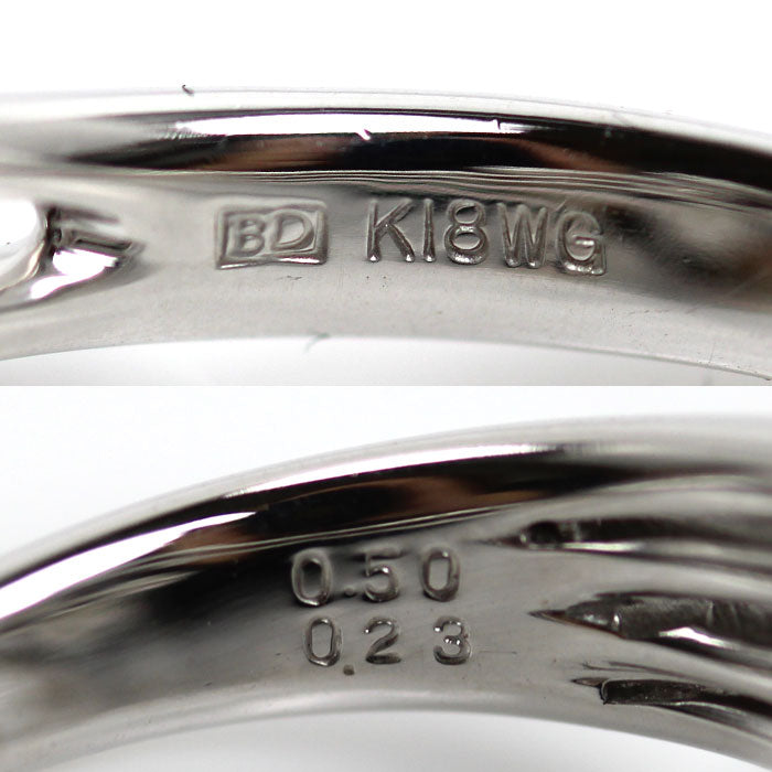 カシケイ K18WG ホワイトゴールド ベゼル リング・指輪 ダイヤモンド0.50ct/0.23ct 12号 6.3g レディース【中古】【美品】