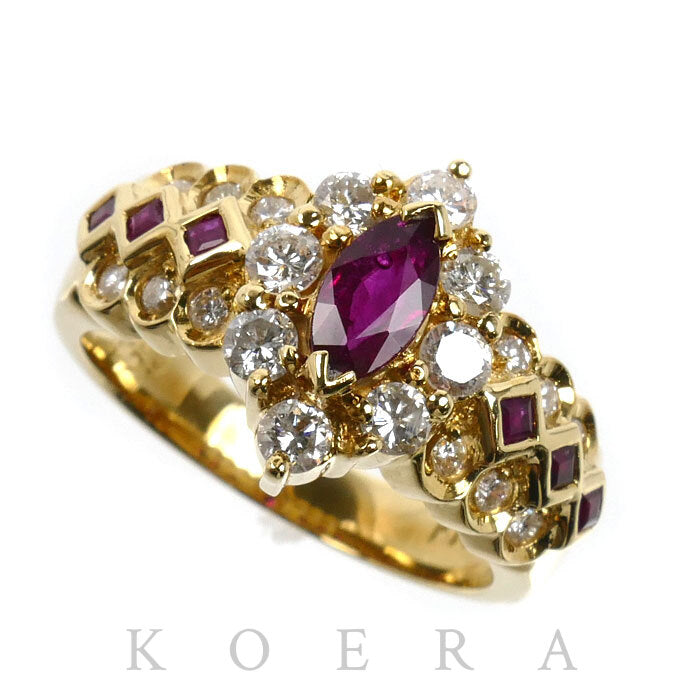 K18YG イエローゴールド リング・指輪 ルビー0.50ct/0.21ct ダイヤモンド0.70ct 13号 7.0g レディース【中古】