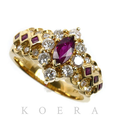 K18YG イエローゴールド リング・指輪 ルビー0.50ct/0.21ct ダイヤモンド0.70ct 13号 7.0g レディース【中古】