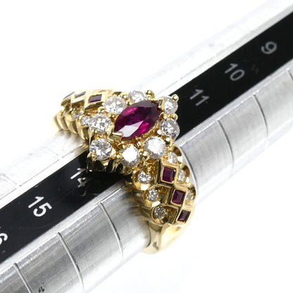K18YG イエローゴールド リング・指輪 ルビー0.50ct/0.21ct ダイヤモンド0.70ct 13号 7.0g レディース【中古】