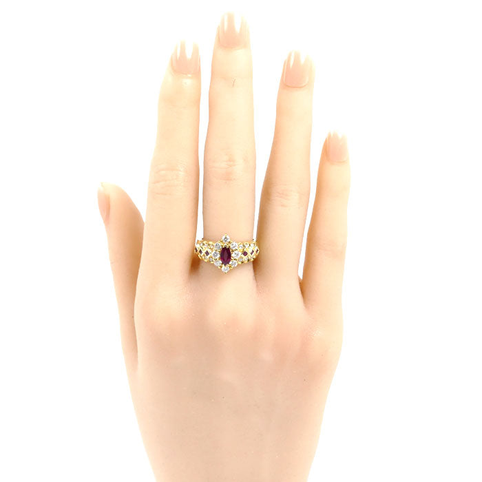 K18YG イエローゴールド リング・指輪 ルビー0.50ct/0.21ct ダイヤモンド0.70ct 13号 7.0g レディース【中古】