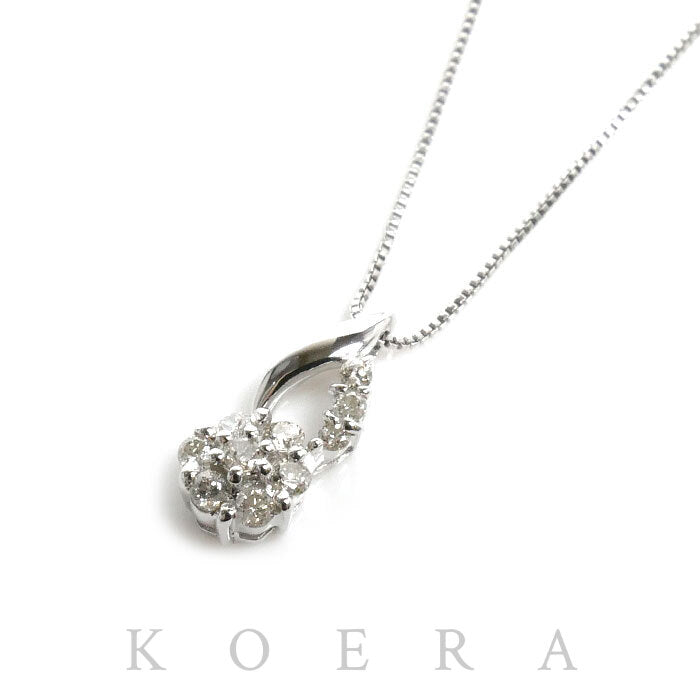 K18WG ホワイトゴールド ネックレス ダイヤモンド0.10ct 1.3g 40cm フラワーモチーフ レディース【中古】