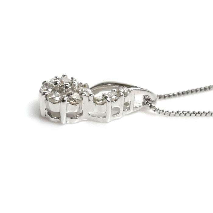 K18WG ホワイトゴールド ネックレス ダイヤモンド0.10ct 1.3g 40cm フラワーモチーフ レディース【中古】