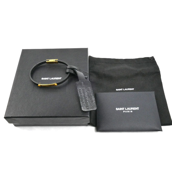 SAINT LAURENT サンローラン レザー GP IDプレート ブレスレット 5061480IH1J1000/708850 0IH1J 1000 S 16.5cm レディース【中古】