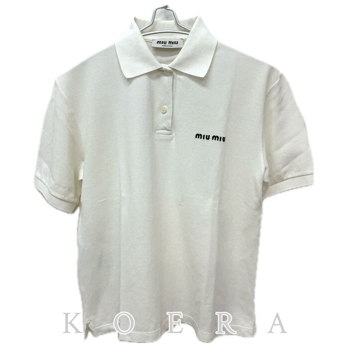 MIUMIU ミュウミュウ コットンピケ ポロシャツ ポロシャツ ホワイト MJN535_14RW_F0009_S_OOO IC XS 半袖 レディース【中古】【美品】