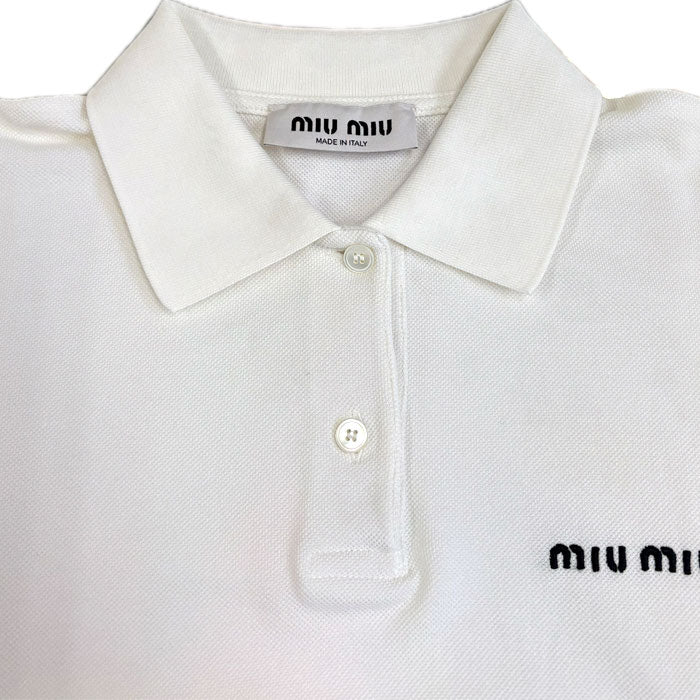 MIUMIU ミュウミュウ コットンピケ ポロシャツ ポロシャツ ホワイト MJN535_14RW_F0009_S_OOO IC XS 半袖 レディース【中古】【美品】