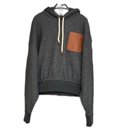 LOEWE ロエベ アナグラム レザーロゴ プルオーバー パーカー グレー S359Y25X14 XS レディース【中古】