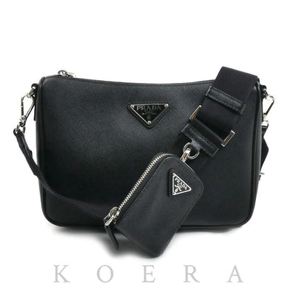 PRADA プラダ サフィアーノ ショルダーバッグ ブラック 2VH113 9Z2 DMP IC レディース【中古】