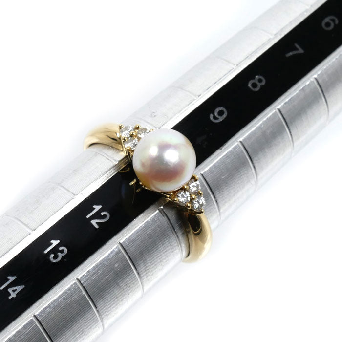 TASAKI タサキ K18YG イエローゴールド リング・指輪 パール約6.5mm ダイヤモンド0.11ct 10.5号 2.5g レディース【中古】