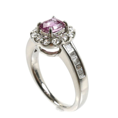 Pt950プラチナ パパラチアサファイア リング・指輪 サファイア1.134ct ダイヤモンド0.59ct 12号 7.8g レディース【中古】