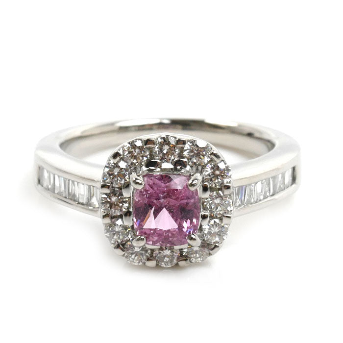 Pt950プラチナ パパラチアサファイア リング・指輪 サファイア1.134ct ダイヤモンド0.59ct 12号 7.8g レディース【中古】