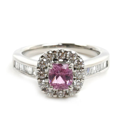 Pt950プラチナ パパラチアサファイア リング・指輪 サファイア1.134ct ダイヤモンド0.59ct 12号 7.8g レディース【中古】