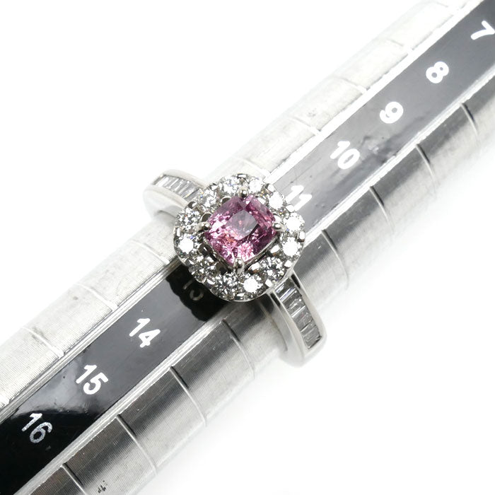 Pt950プラチナ パパラチアサファイア リング・指輪 サファイア1.134ct ダイヤモンド0.59ct 12号 7.8g レディース【中古】