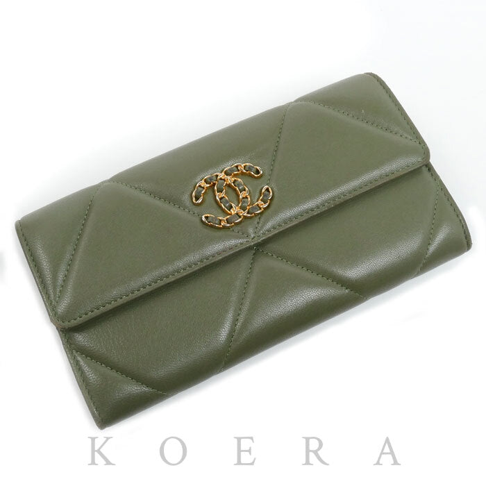 CHANEL シャネル 19 ロングフラップウォレット 長財布 カーキ AP0955 レディース【中古】