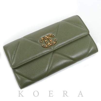 CHANEL シャネル 19 ロングフラップウォレット 長財布 カーキ AP0955 レディース【中古】